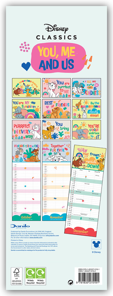 Weitere Ansicht: Disney Classics - You, Me and Us 2026 - Slimline-Kalender