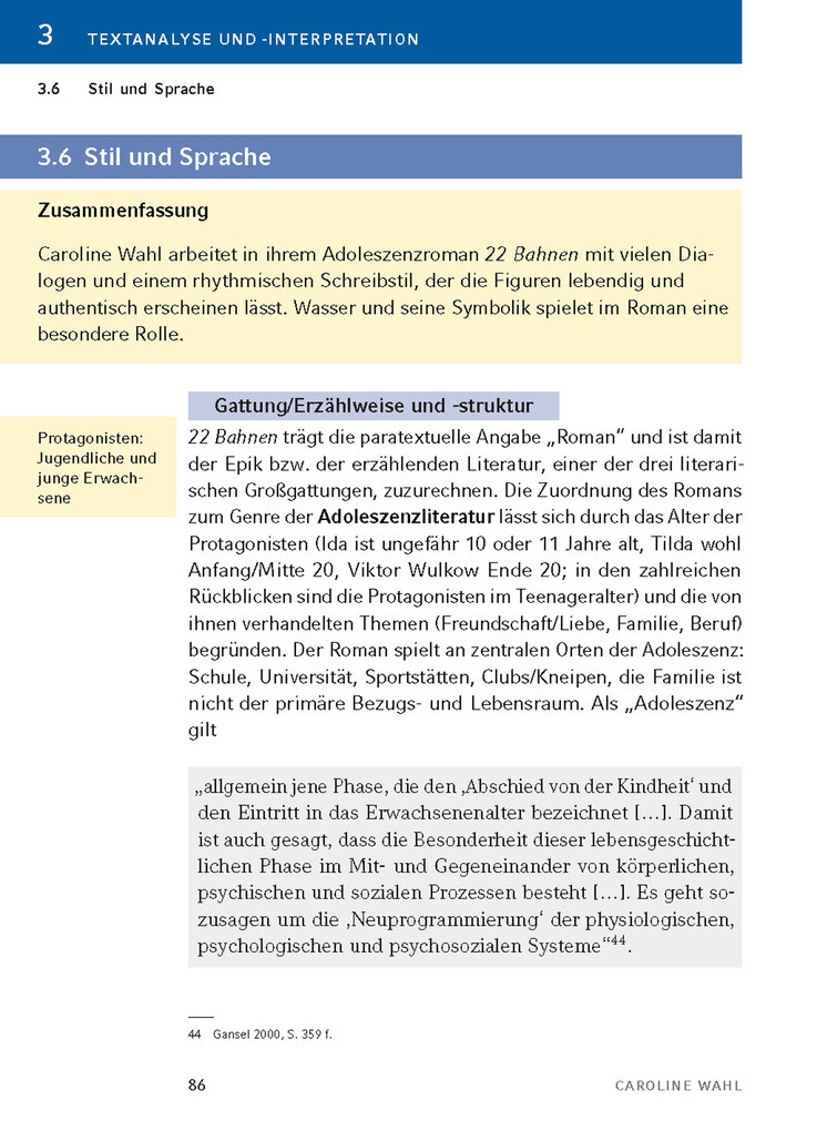 Weitere Ansicht: 22 Bahnen von Caroline Wahl - Textanalyse und Interpretation | Caroline Wahl