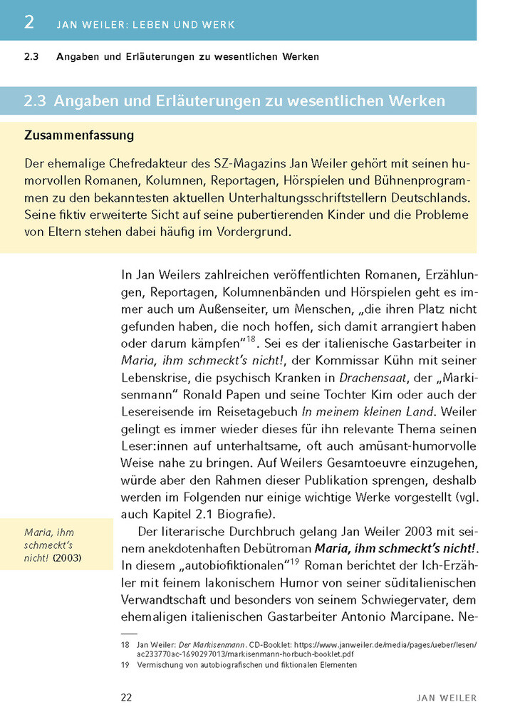 Weitere Ansicht: Der Markisenmann von Jan Weiler - Textanalyse und Interpretation | Jan Weiler, Volker Krischel