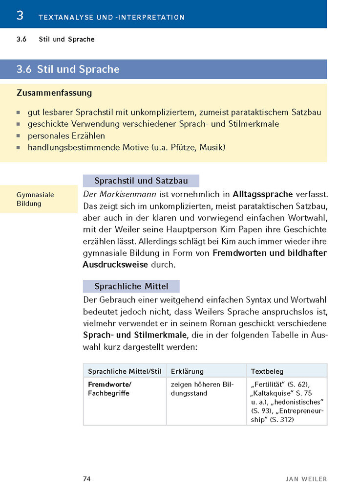 Weitere Ansicht: Der Markisenmann von Jan Weiler - Textanalyse und Interpretation | Jan Weiler, Volker Krischel