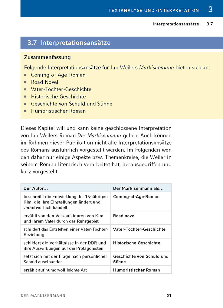Weitere Ansicht: Der Markisenmann von Jan Weiler - Textanalyse und Interpretation | Jan Weiler, Volker Krischel