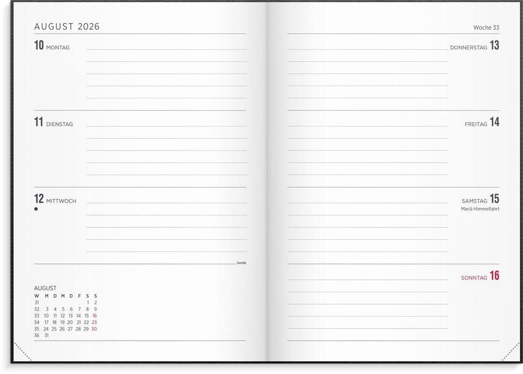 Weitere Ansicht: Burde Kalender 2026 Senator A5 Vega schwarz