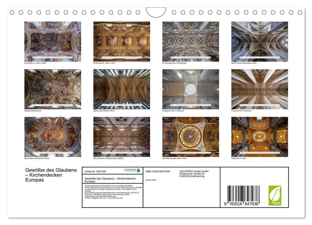 Weitere Ansicht: Gewölbe des Glaubens - Kirchendecken Europas (Wandkalender 2026 DIN A4 quer), CALVENDO Monatskalender | Karsten Rahn, Calvendo