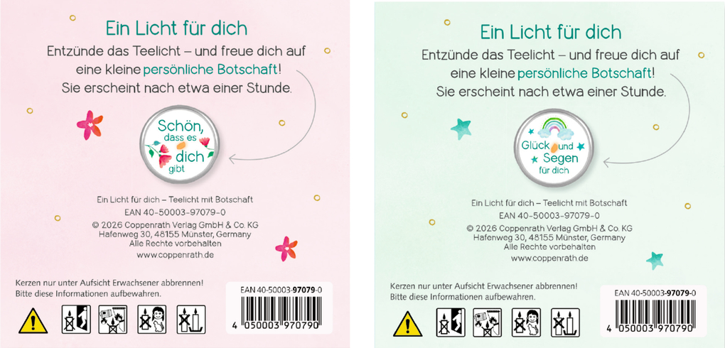 Weitere Ansicht: Teelicht mit Botschaft - Ein Licht für dich (rosa, grün)