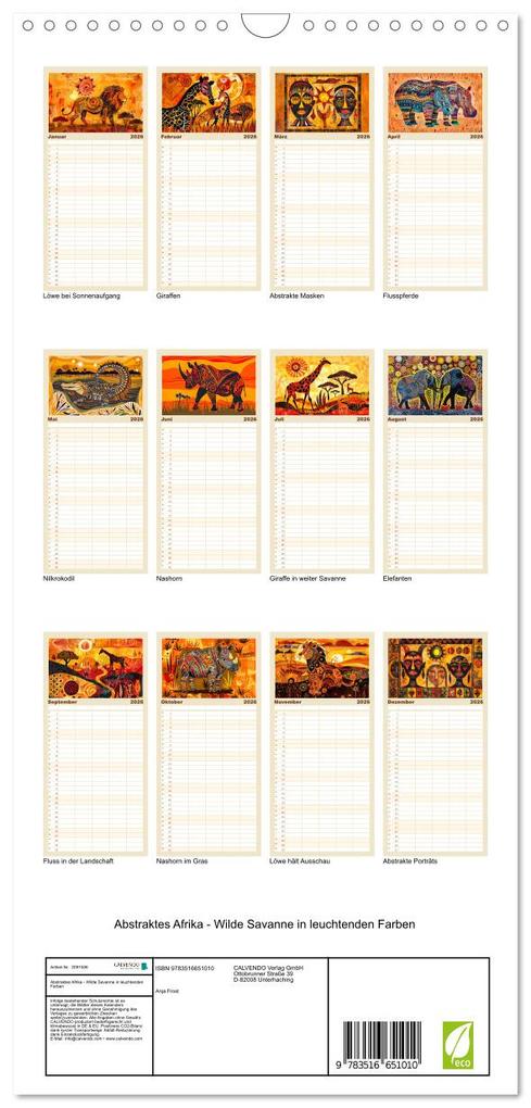 Weitere Ansicht: Familienplaner 2026 - Abstraktes Afrika - Wilde Savanne in leuchtenden Farben mit 5 Spalten (Wandkalender, 21 x 45 cm) CALVENDO | Calvendo, Anja Frost