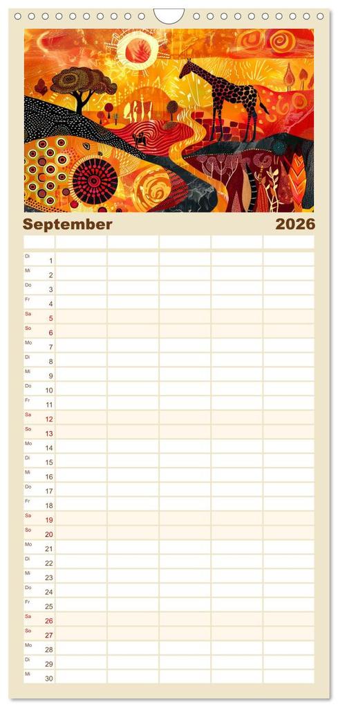 Weitere Ansicht: Familienplaner 2026 - Abstraktes Afrika - Wilde Savanne in leuchtenden Farben mit 5 Spalten (Wandkalender, 21 x 45 cm) CALVENDO | Calvendo, Anja Frost