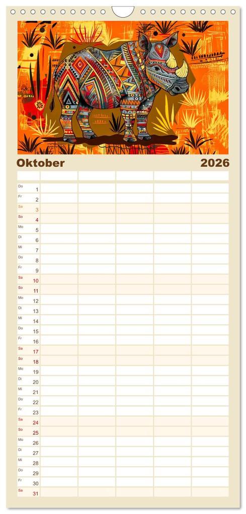 Weitere Ansicht: Familienplaner 2026 - Abstraktes Afrika - Wilde Savanne in leuchtenden Farben mit 5 Spalten (Wandkalender, 21 x 45 cm) CALVENDO | Calvendo, Anja Frost