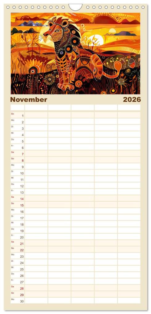 Weitere Ansicht: Familienplaner 2026 - Abstraktes Afrika - Wilde Savanne in leuchtenden Farben mit 5 Spalten (Wandkalender, 21 x 45 cm) CALVENDO | Calvendo, Anja Frost