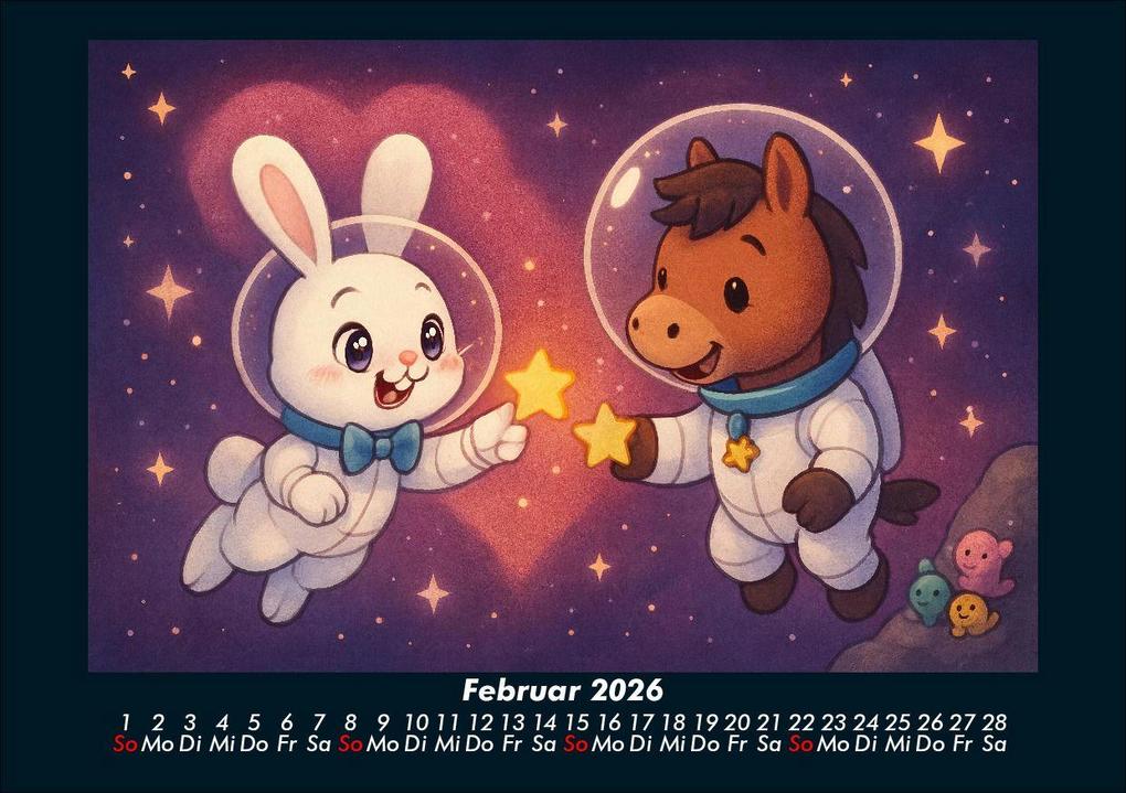 Weitere Ansicht: Bouncy & Huf - Im Weltraum 2026 Fotokalender DIN A5 | Kevin Heber, Tobias Schmitt