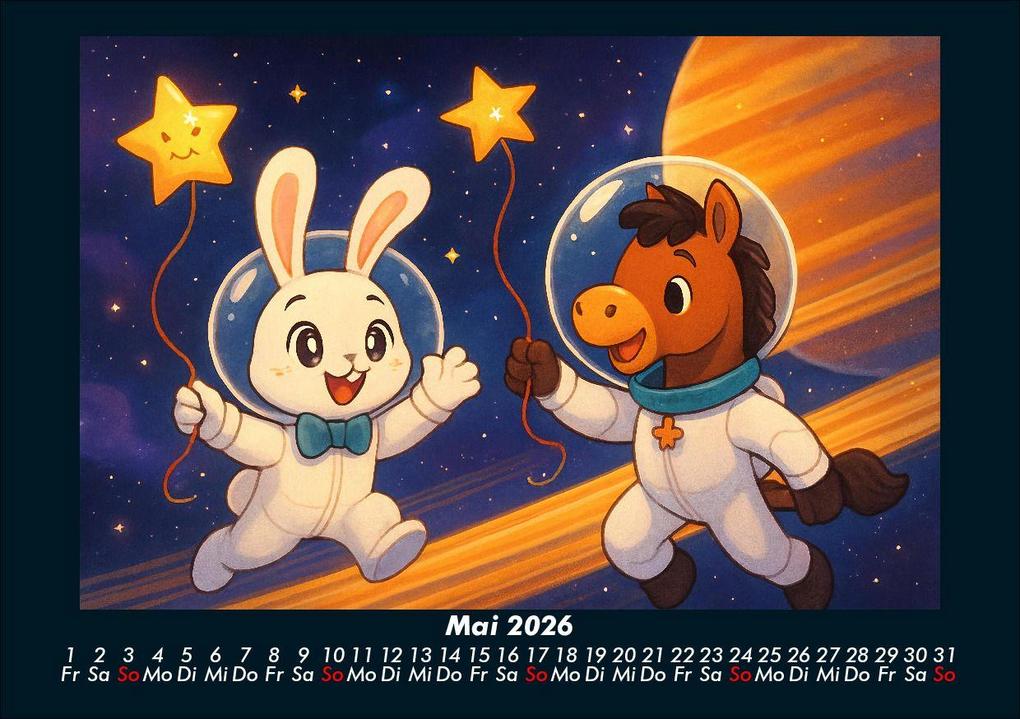 Weitere Ansicht: Bouncy & Huf - Im Weltraum 2026 Fotokalender DIN A5 | Kevin Heber, Tobias Schmitt