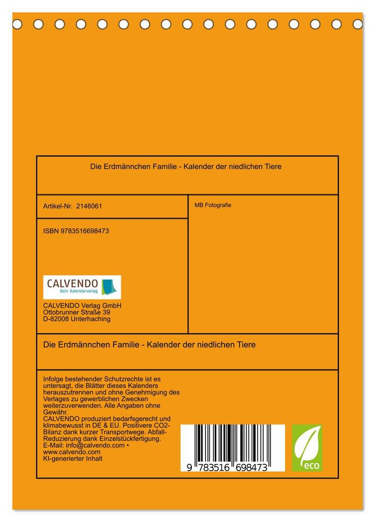 Weitere Ansicht: Die Erdmännchen Familie - Kalender der niedlichen Tiere (Tischkalender 2026 DIN A5 hoch), CALVENDO Monatskalender | MB Fotografie, Calvendo