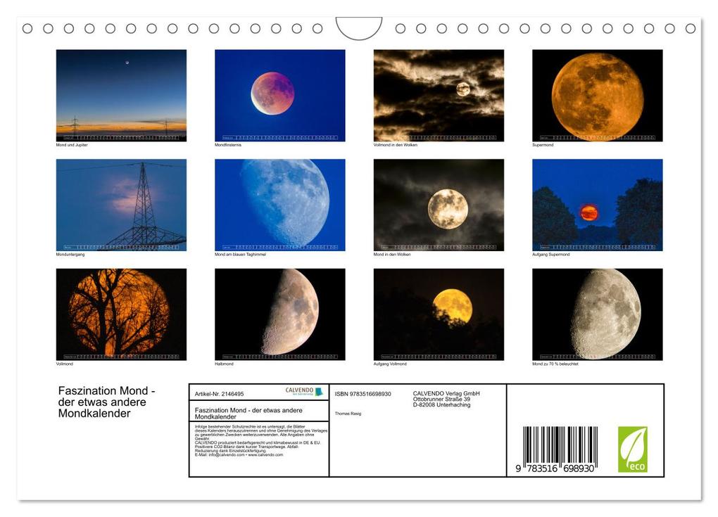 Weitere Ansicht: Faszination Mond - der etwas andere Mondkalender (Wandkalender 2026 DIN A4 quer), CALVENDO Monatskalender | Thomas Rasig, Calvendo