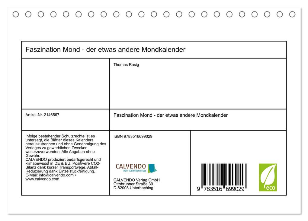 Weitere Ansicht: Faszination Mond - der etwas andere Mondkalender (Tischkalender 2026 DIN A5 quer), CALVENDO Monatskalender | Thomas Rasig, Calvendo