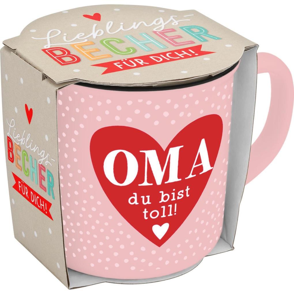 Weitere Ansicht: Becher in Emailloptik "Oma du bist toll!"