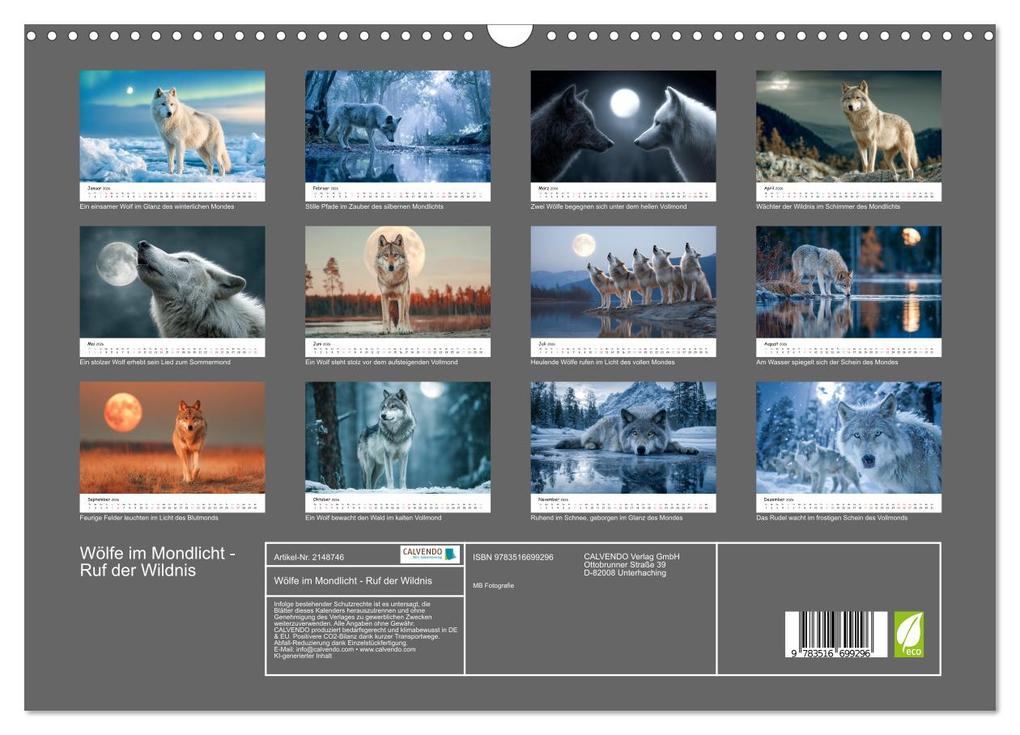 Weitere Ansicht: Wölfe im Mondlicht - Ruf der Wildnis (Wandkalender 2026 DIN A3 quer), CALVENDO Monatskalender | MB Fotografie, Calvendo