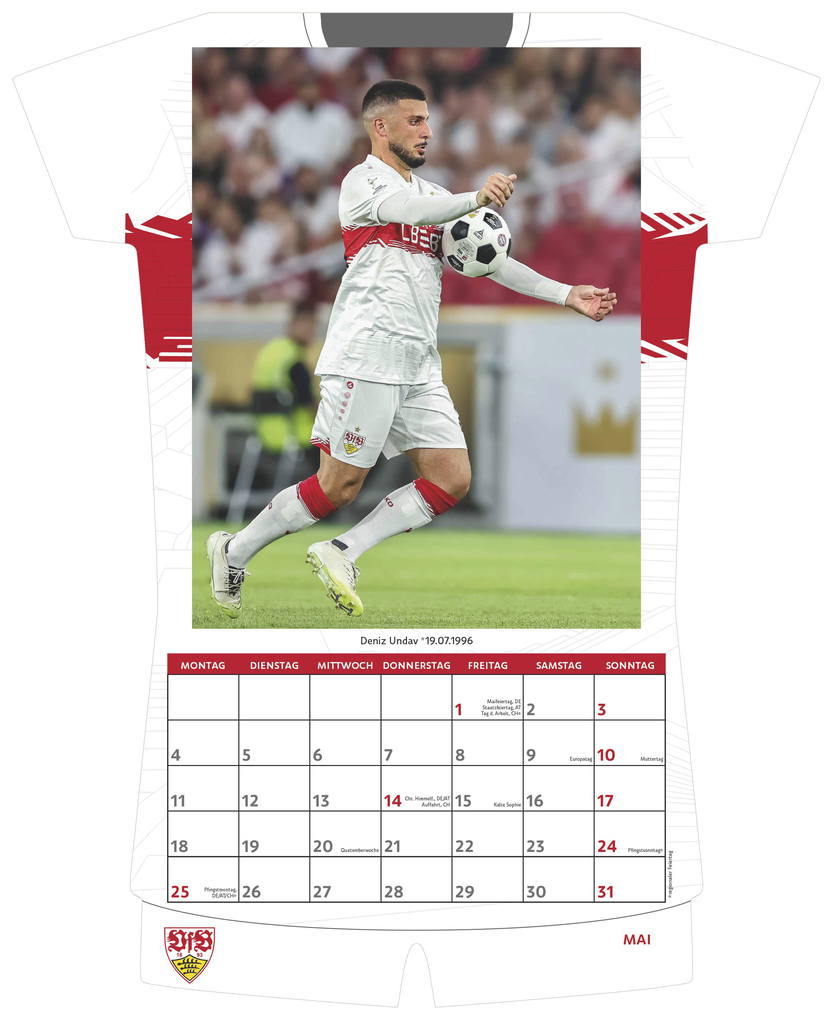 Weitere Ansicht: VfB Stuttgart 2026 - Trikotkalender 34x42 cm mit 12 Monatsblättern, 2-sprachigem Kalendarium & Spiralbindung, origineller Fußball-Wandkalender in Trikotform für Fans | Neumann Verlage GmbH & Co. KG