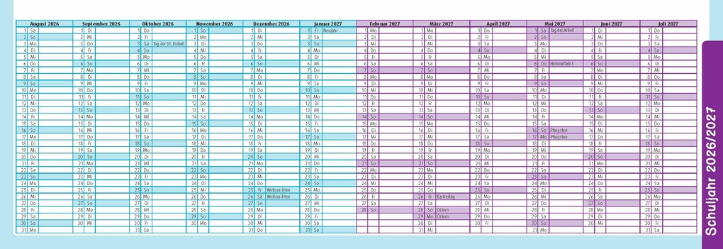 Weitere Ansicht: Der Wochen-Tischkalender für das Schuljahr 2026/2027