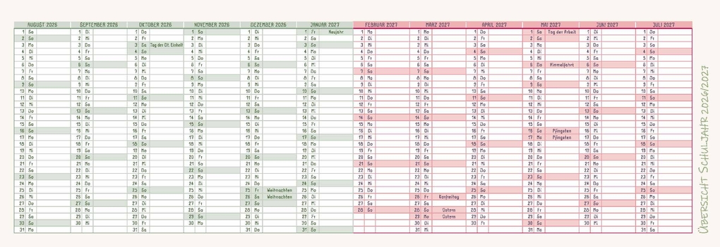 Weitere Ansicht: Mein Wochen-Tischkalender für das Schuljahr 2026/2027