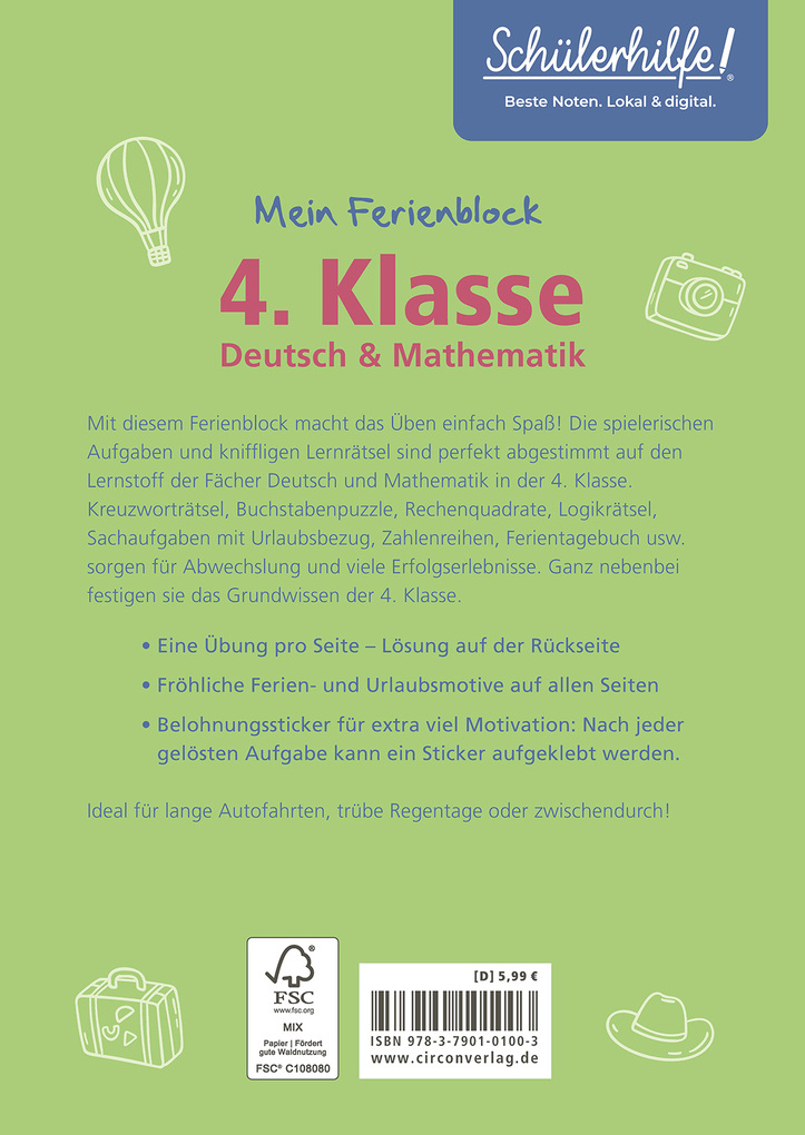 Weitere Ansicht: Mein Ferienblock - 4. Klasse | Tanja von Ehrenstein