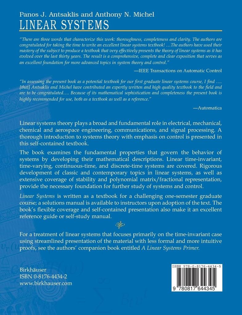 Weitere Ansicht: Linear Systems | Panos J. Antsaklis, Anthony N. Michel