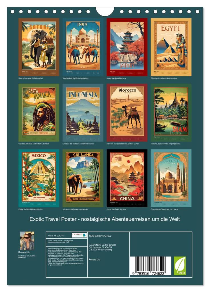 Weitere Ansicht: Exotic Travel Poster - nostalgische Abenteuerreisen um die Welt (Wandkalender 2026 DIN A4 hoch), CALVENDO Monatskalender | Renate Utz, Calvendo