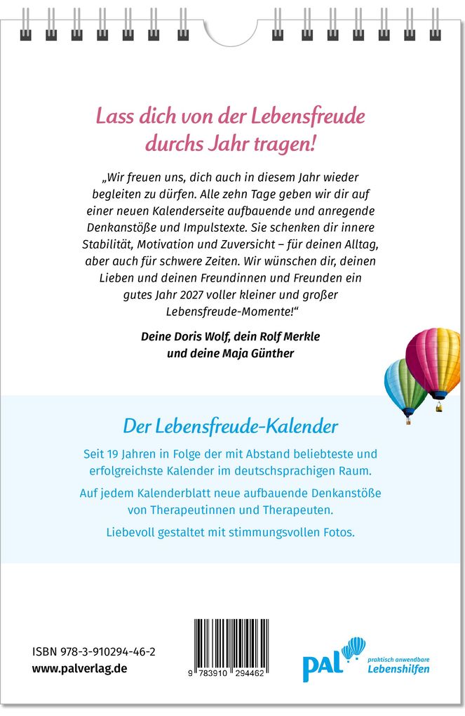 Weitere Ansicht: Der Lebensfreude-Kalender 2027 | Doris Wolf, Rolf Merkle, Maja Günther