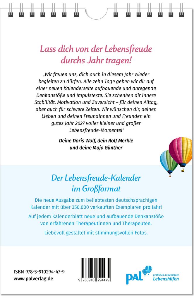 Weitere Ansicht: Der Lebensfreude-Kalender 2027 im Großformat | Doris Wolf, Rolf Merkle, Maja Günther