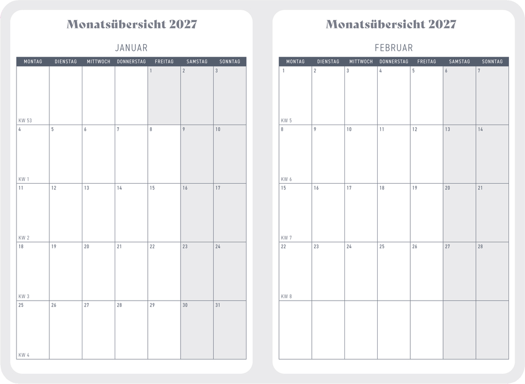 Weitere Ansicht: Wochenkalender 2027 - Pink