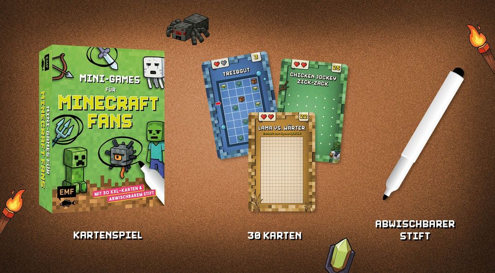 Weitere Ansicht: Kartenspiel: Mini-Games für Minecraft-Fans - mit abwischbarem Stift
