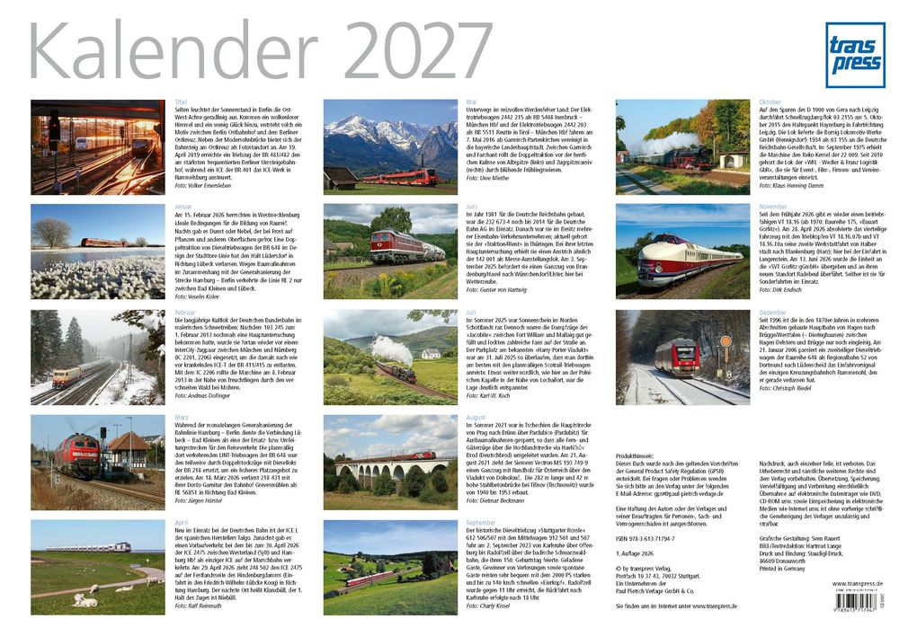 Weitere Ansicht: Faszination Eisenbahn Kalender 2027 | Wolfgang Hensel