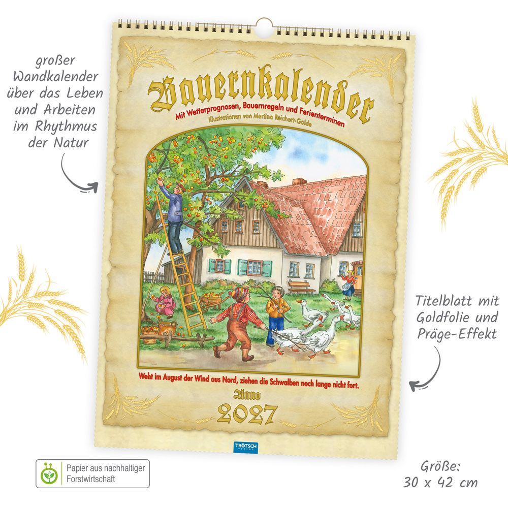 Weitere Ansicht: TRÖTSCH - Großbildkalender Bauernkalender 2027 mit Wetterprognosen Bauernregeln und Ferienterminen