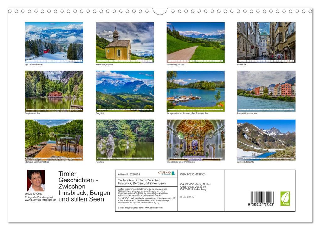 Weitere Ansicht: Tiroler Geschichten - Zwischen Innsbruck, Bergen und stillen Seen (Wandkalender 2026 DIN A3 quer), CALVENDO Monatskalender | Ursula Di Chito, Calvendo