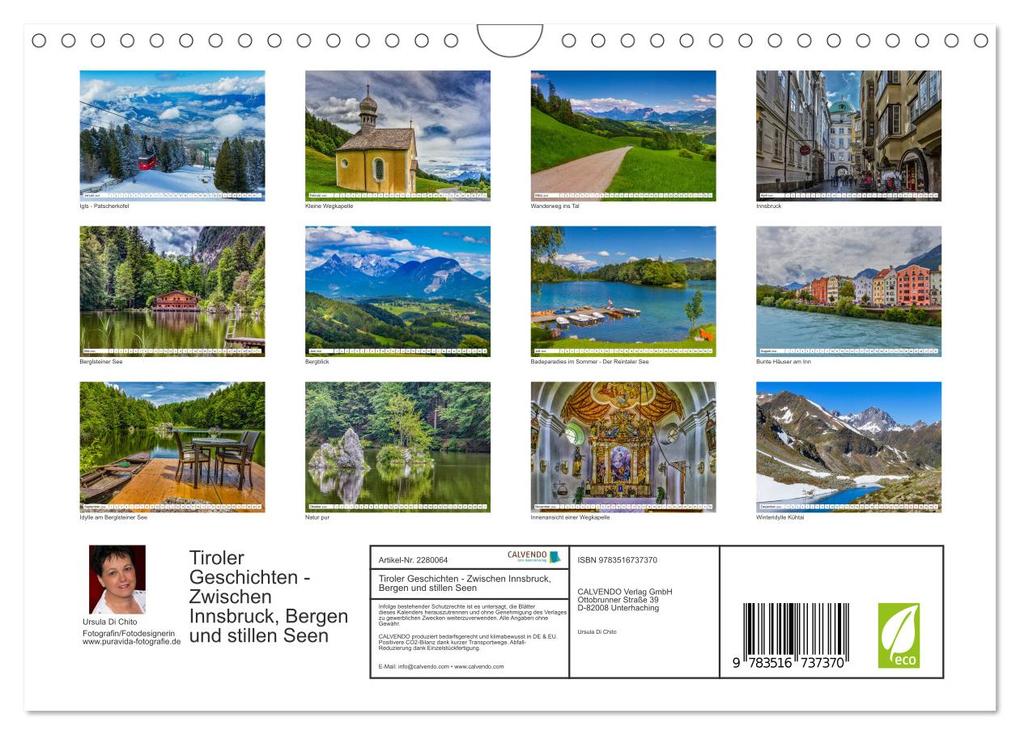 Weitere Ansicht: Tiroler Geschichten - Zwischen Innsbruck, Bergen und stillen Seen (Wandkalender 2026 DIN A4 quer), CALVENDO Monatskalender | Ursula Di Chito, Calvendo