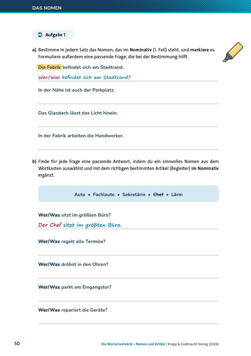Weitere Ansicht: Die Wortartenfabrik - Nomen und Artikel - Lehrerheft | Julia Raschko