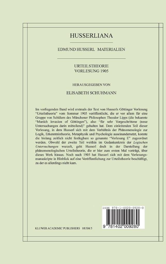 Weitere Ansicht: Urteilstheorie Vorlesung 1905 | Edmund Husserl