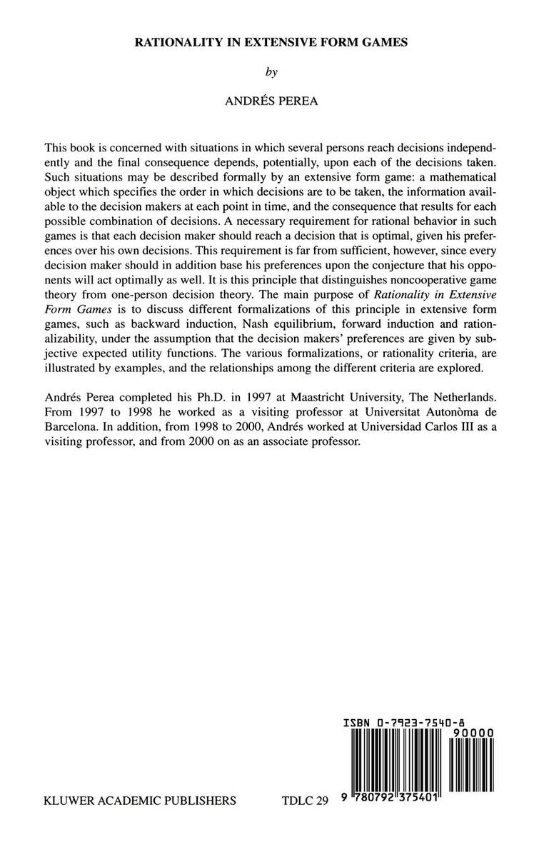 Weitere Ansicht: Rationality in Extensive Form Games | Andrés Perea