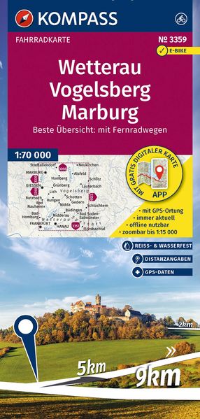 Produktbild: KOMPASS Fahrradkarte 3359 Wetterau, Vogelsberg, Marburg 1:70.000