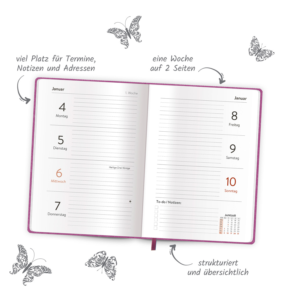 Weitere Ansicht: TRÖTSCH - Taschenkalender A6 Soft Touch Schmetterlinge 2027