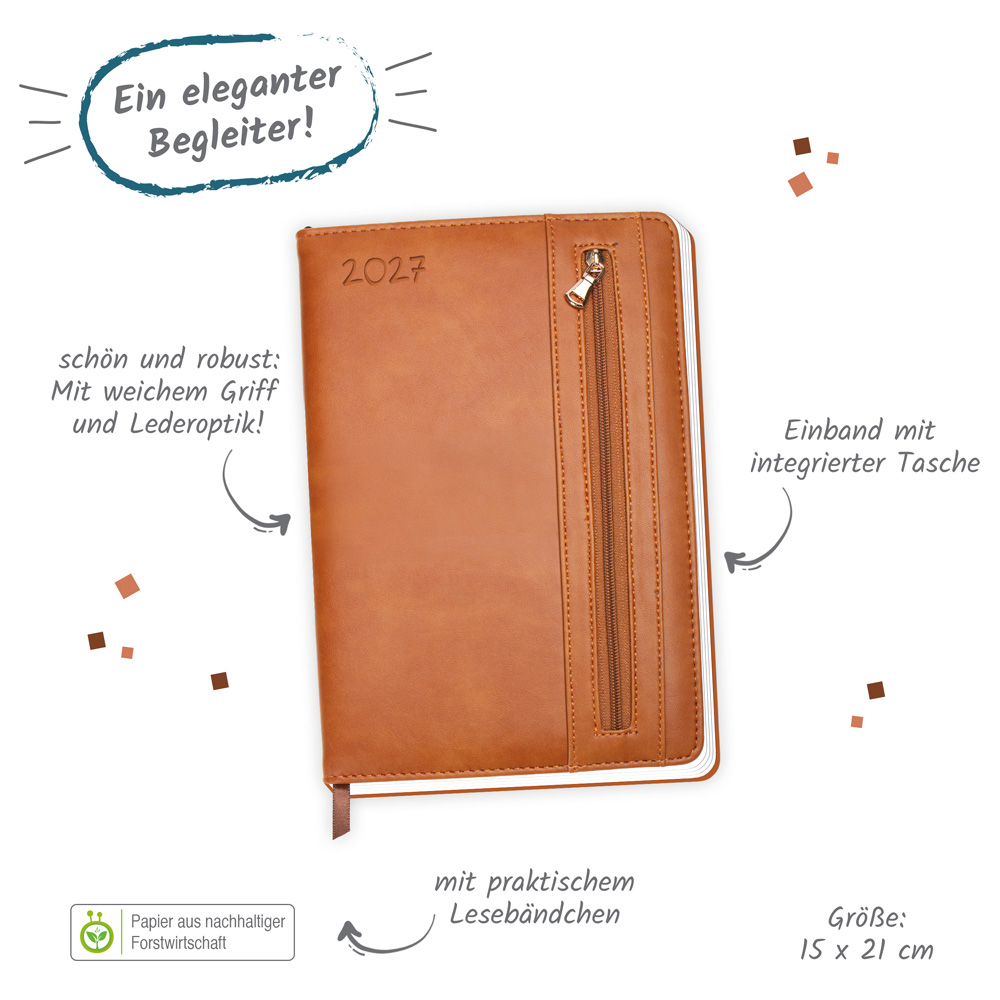 Weitere Ansicht: TRÖTSCH - Wochenplaner A5 mit Tasche Braun 2027