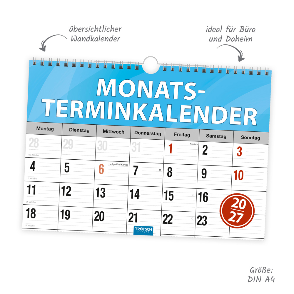 Weitere Ansicht: TRÖTSCH - Monatsterminer Monatsterminkalender 2027 mit Wire-O-Bindung