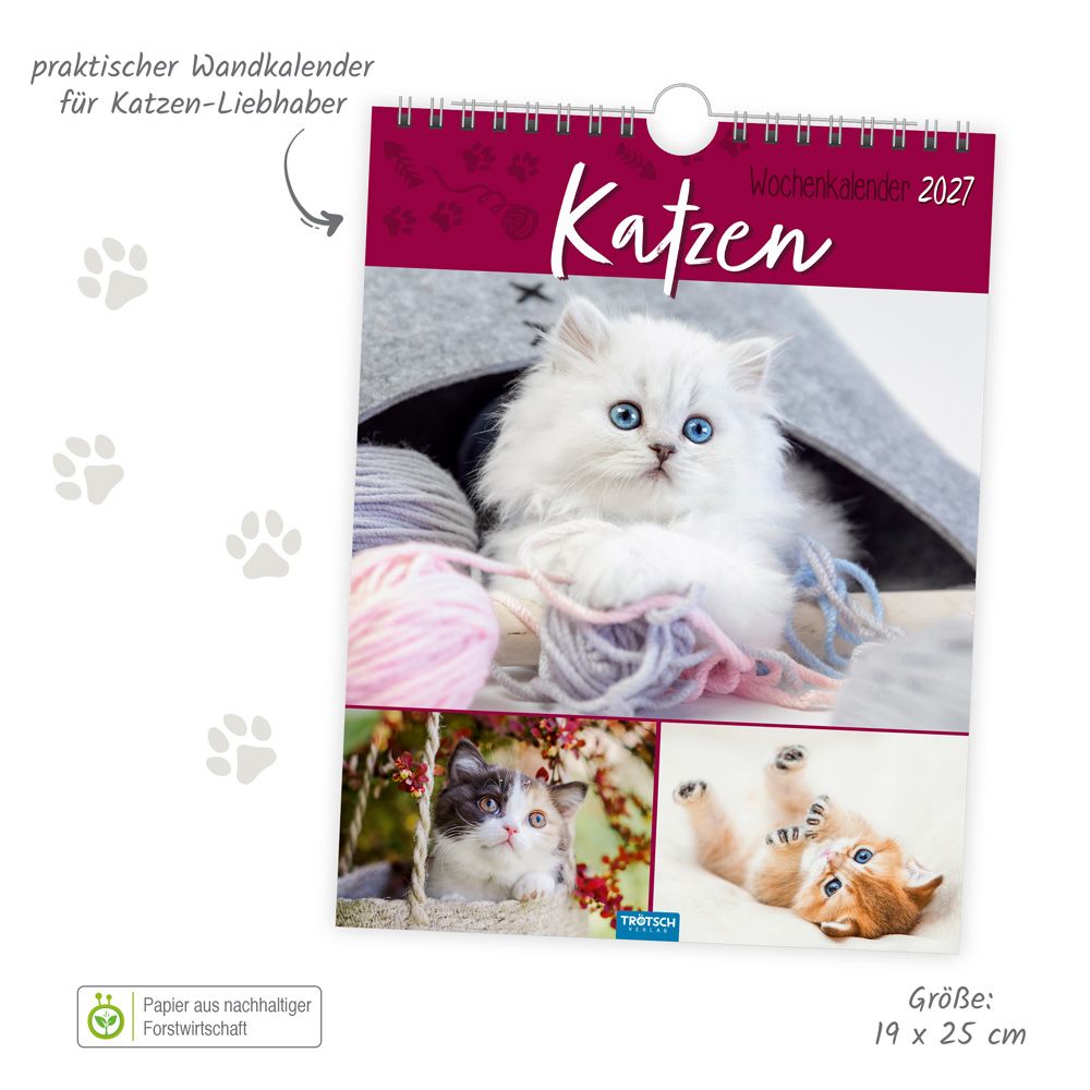 Weitere Ansicht: TRÖTSCH - Wochenkalender zum Hängen Katzen 2027