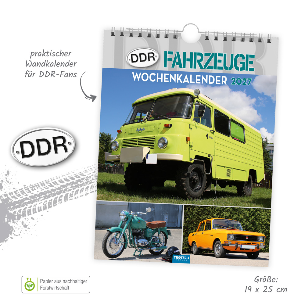 Weitere Ansicht: TRÖTSCH - Wochenkalender zum Hängen DDR-Fahrzeuge 2027