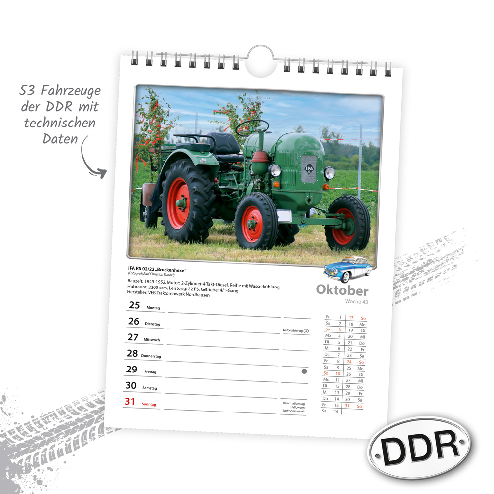 Weitere Ansicht: TRÖTSCH - Wochenkalender zum Hängen DDR-Fahrzeuge 2027