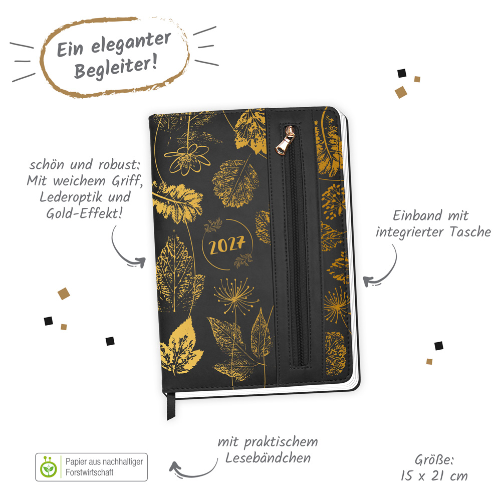 Weitere Ansicht: TRÖTSCH - Wochenplaner A5 mit Tasche Flowers black 2027