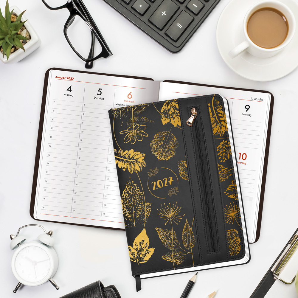 Weitere Ansicht: TRÖTSCH - Wochenplaner A5 mit Tasche Flowers black 2027