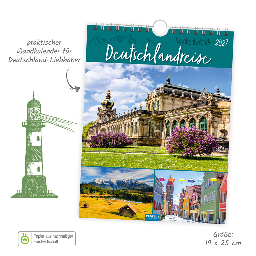 Weitere Ansicht: TRÖTSCH - Wochenkalender zum Hängen Deutschlandreise 2027