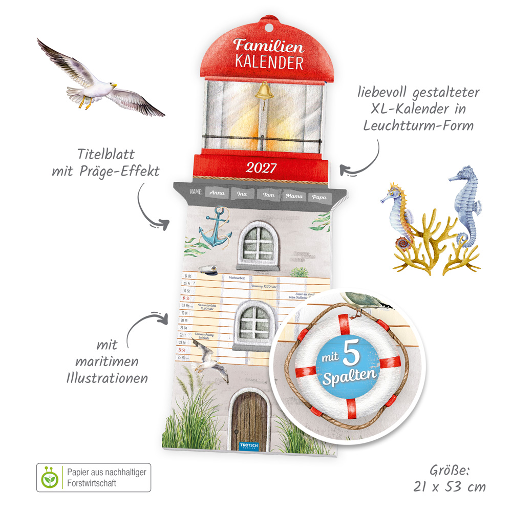 Weitere Ansicht: TRÖTSCH - Formkalender Familienkalender Leuchtturm 2027