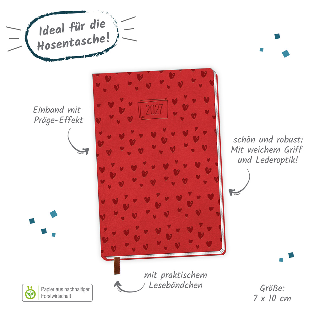 Weitere Ansicht: TRÖTSCH - Taschenkalender A7 Soft Touch Herzchen 2027