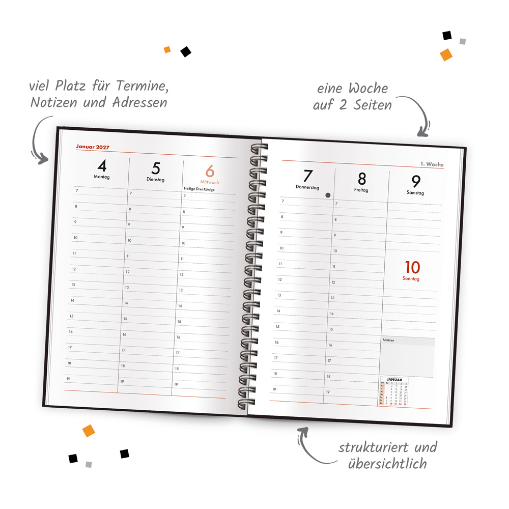 Weitere Ansicht: TRÖTSCH - Wochenplaner A5 mit Wire-O Schwarz 2027