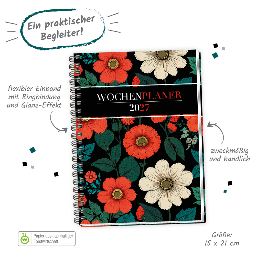 Weitere Ansicht: TRÖTSCH - Wochenplaner A5 mit Wire-O Blumen 2027